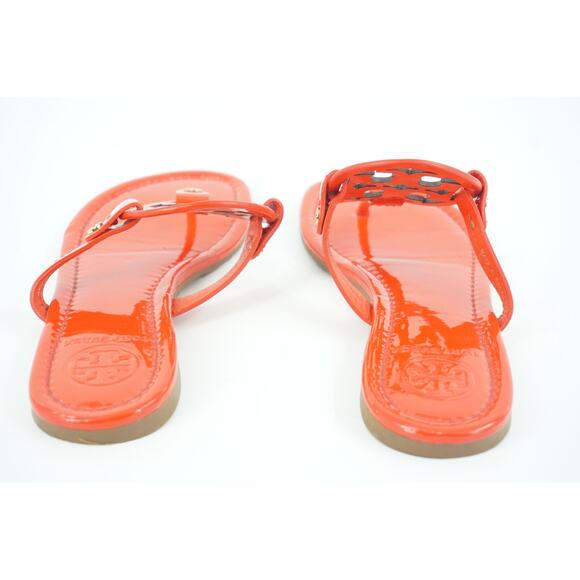 New Tory Burch Miller Poppy Red Patent Thong Sandals SZ 7.5 $275 Logo - Picture 2 of 11